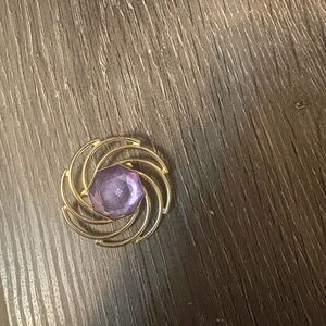 Elegant Gold and Purple Swirl Brooch
